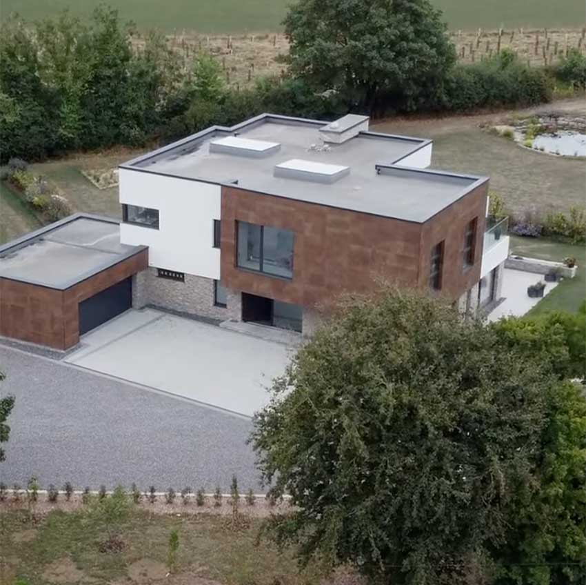 Modern house aerial view