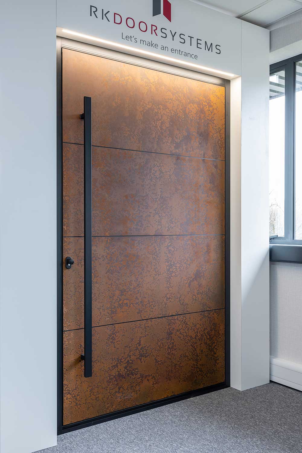 Rustic steel metal finiah door Hertford showroom