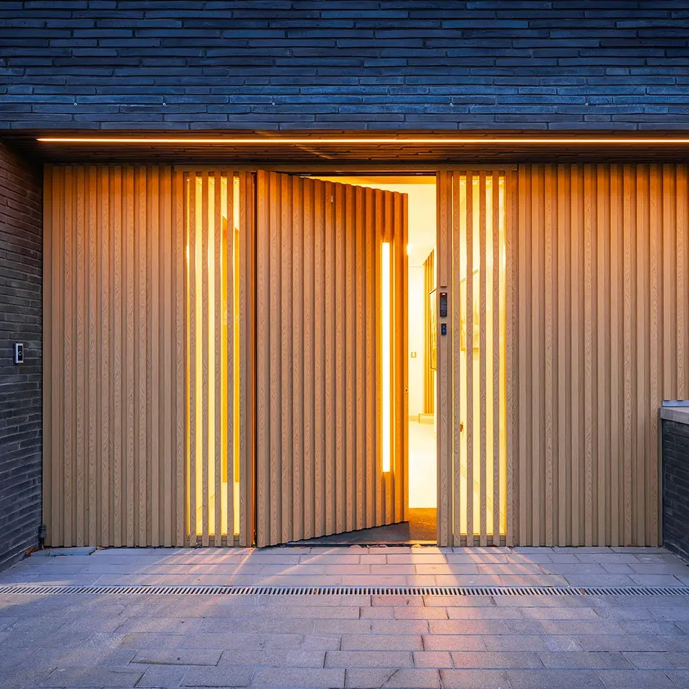 Slatted timber faced pivot door