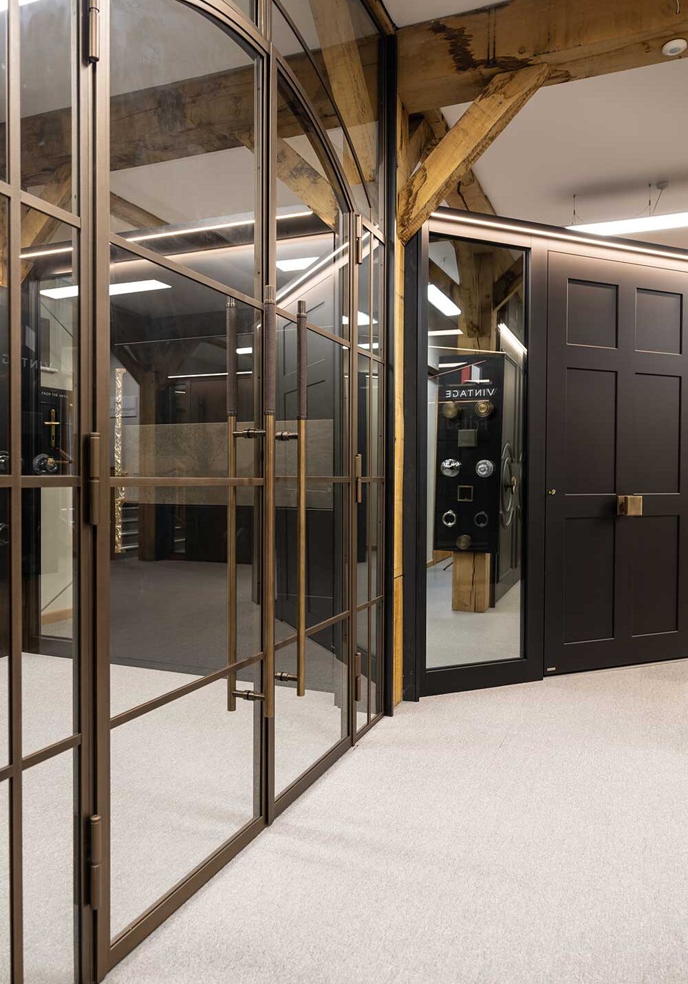 surrey showrrom 38906 RK Steel and RK Aluminium Doors on display in the Woking showroom